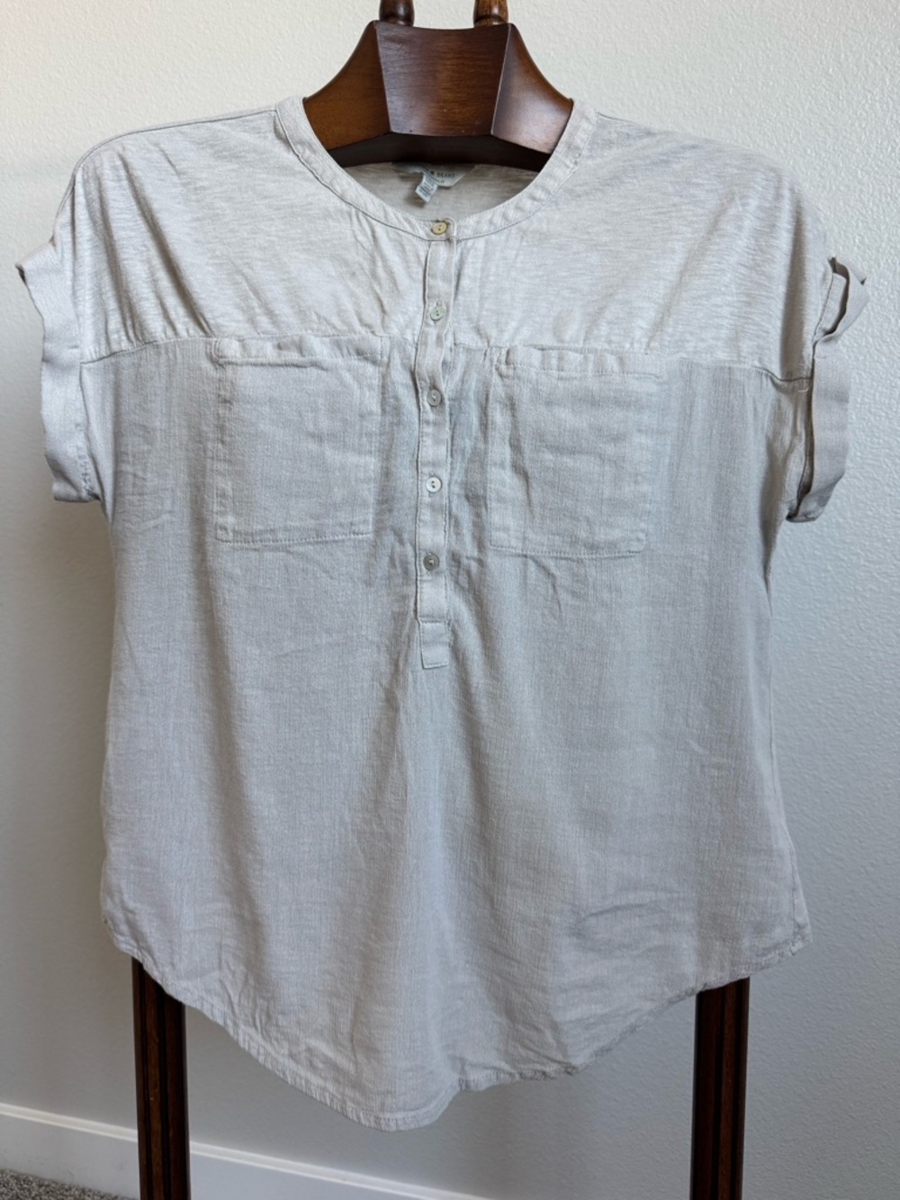 Lucky Brand Women’s M Beige Short Sleeve Top Boho Henley Cotton Modal Casual